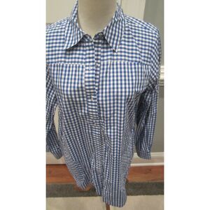 NEW SWEET JOAN RIVERS ROYAL BLUE & WHITE GINGHAM SHIRT SIZE SMALL ( VERY ROOMY)